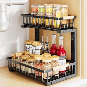 Vente flash : Organiseur de rangement sous l'évier en métal réglable, étagères de rangement à deux niveaux pour économiser de l'espace, pour <span class=keywords><strong>la</strong></span> <span class=keywords><strong>cuisine</strong></span> et <span class=keywords><strong>la</strong></span> salle de bain - Product Image 1