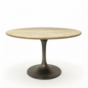 Popular <b>Round</b> Natural Travertine <b>Top</b> with Iron Pedestal Travertine Dining <b>Tables</b> - Product Image 4