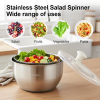 RVS Saladeslinger met afdruipbak, fruitwasser, 6 QT, antislipvoet, 3-in-1 groentewasbak