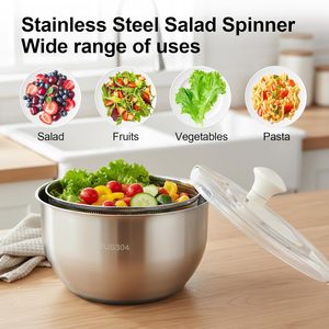 <span class=keywords><strong>Essoreuse</strong></span> à <span class=keywords><strong>salade</strong></span> en acier inoxydable avec égouttoir, lave-fruits, base antidérapante 6 QT, bol de lavage de légumes 3-en-1 - Product Image 5