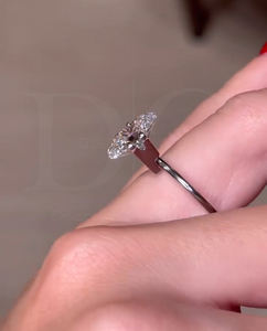 Anillo de compromiso de diamante ovalado, anillo de diamante cultivado en laboratorio ovalado, anillo de Halo oculto, anillo de oro blanco/amarillo/rosa, anillo de diamante para ella - Product Image 6