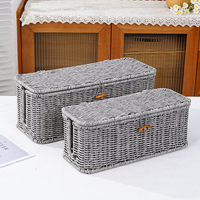 Boîte de rangement vintage en PP tressé avec couvercle à loquet pour la gestion des câbles dans la cuisine et la chambre, design empilable multi-tailles
