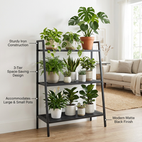 Étagère à plantes en fer galvanisé antirouille à 3 niveaux, résistante aux intempéries, pour jardin extérieur, support pour pot de fleurs, finition noire mate