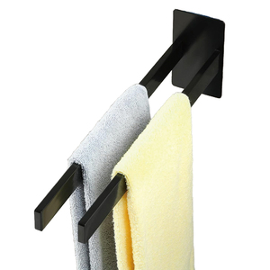 Bathroom Matte Black Stainless Steel <strong>Towel</strong> Double Bar <strong>Stick</strong> <strong>on</strong> Wall Hand <strong>Towel</strong> <strong>Holder</strong> with Screw - Product Image 1