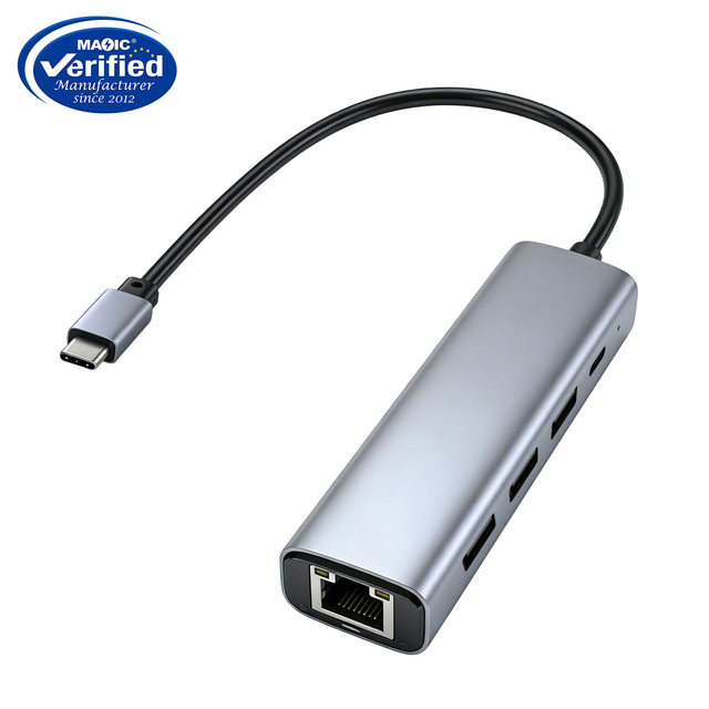 Aluminum Type C USB3.1 to USB2.0*3 RJ45 USB Hub Wired Network Card 100Mbps Ethernet Adapter Cable in Stock