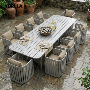 Juego de Muebles de Jardín de Aluminio Personalizables de Lujo, <span class=keywords><strong>Mesa</strong></span> y Sillas con Cojines Impermeables para Exteriores, Hotel, Villa, Patio, Parque, Comedor - Product Image 3