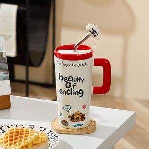 680ml Large Ceramic <b>Mugs</b> Cartoon Tea Water Cups <b>Cute</b> Coffee Tumbler with Lid and Straw - Product Image 4
