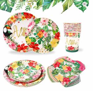 Juego de Vajilla Tropical Hawaiana Moderna de 144 Piezas con Platos, Servilletas, Vasos y Cubiertos - Gran Venta, Sirve para 24 Personas - Product Image 1