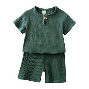 Hongbo Summer Wholesale Children Kids Clothes Short Sleeve Baby T Shirt 100% Cotton Muslin Baby Boys Clothing Sets