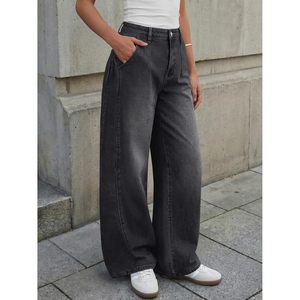 Jeans à jambes larges pour femmes, taille haute, pantalon en denim ample, coton doux, style décontracté, design plissé, coupe confortable - Product Image 3
