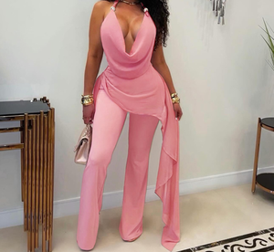 Viviblook D26JP193 Combinaison une pièce sexy sans manches à bretelles halter transparente de couleur unie pour femme, nouvelle collection été - Product Image 1