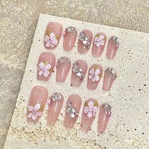 TSZS Tendance Populaire Ongles à Porter Effet Œil de Chat Rose Nude Délicat, <span class=keywords><strong>Faux</strong></span> Ongles 3D Papillon Fleur Perle <span class=keywords><strong>Grand</strong></span> Cristal pour Manucure de Rendez-vous - Product Image 6