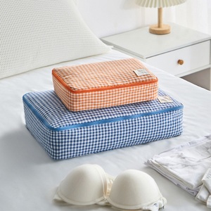 Eco-friendly per bambini Plaid borsa <span class=keywords><strong>valigia</strong></span> <span class=keywords><strong>Organizer</strong></span> <span class=keywords><strong>con</strong></span> tasche riutilizzabili in cotone a griglia cubo per accessori da viaggio - Product Image 2