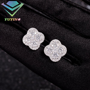 Boucles d'oreilles tendance en forme de feuille, diamants moissanite VVS, plaqué or, argent sterling 925, testeur de diamants inclus, certificat GRA, cadeau unisexe - Product Image 1