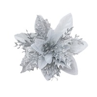 Guirlande de fleurs de Noël artificielle moderne en soie pour intérieur et décorations d'arbre avec ampoules rouges et décorations de poinsettia