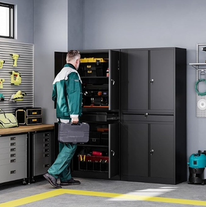 ארון אחסון מתכת עם מגירה & מנעול, מוסך גבוה ארון כלי פלדה, שירות כבד אחסון המארגן עבור מוסך - Product Image 2