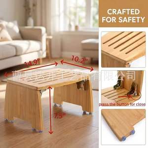Wooden Folding Footstool 14.9x10.2x7.5 Inch Foldable Home Desk <b>Bathroom</b> <b>Stool</b> With Non Slip Pads - Product Image 1