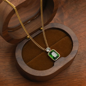 European Style <b>Emerald</b> Pendant <b>Necklace</b> Gold Plated Geometric Design Everyday Wear - Product Image 1