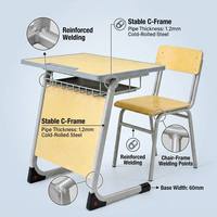 Ensemble de bureau et chaise ergonomiques modernes pour étudiants, mobilier de classe scolaire, plateau en MDF, structure en acier, ensemble de table d'étude pour étudiants