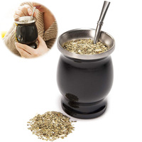 Tasse à Yerba Maté 8oz en Acier Inoxydable 304, Mini Calebas Argentin, Style Américain, avec Paille, Cuillère et Brosse de Nettoyage, Tasse de Bureau