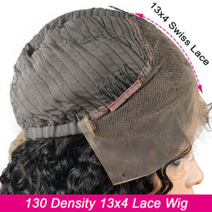 Perruque courte bouclée en cheveux humains brésiliens avec dentelle frontale 13x4, avec cheveux de bébé, ondulée <span class=keywords><strong>et</strong></span> mouillée, pré-épilée, pour femmes noires - Product Image 6