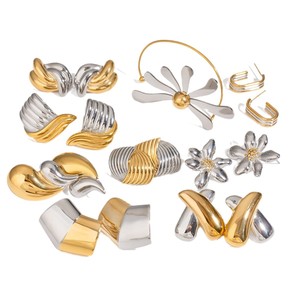 Two Tone Gold <b>Silver</b> Irregular Stainless Steel <b>Earrings</b> <b>Set</b> Flower Geometric <b>Studs</b> Fashion Dangle Jewelry Yiwu Origin - Product Image 5