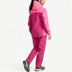 Conjunto de chaqueta y pantalones deportivos de poliéster Rosa personalizado para mujer, prendas de vestir informales sólidas con cuello levantado para la temporada de otoño - Product Image 5