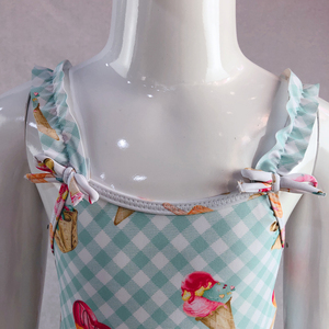 Las chicas 1pc Bikini traje de baño de hielo crema aop tela elástica <span class=keywords><strong>volante</strong></span> correas floral cuello volantes bikinis y Bañadores - Product Image 5