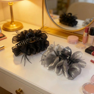 Cloud Bubble Mesh <b>Clip</b> for Women, 2024 New Style, High-End Large Feather Shark <b>Clip</b> Hair Accessory, Hot Selling Hair Accessory - Product Image 2