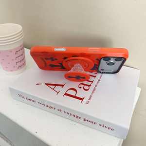 כיסוי טלפון מעור עם צלב של Chrome Hearts לאייפון 17 14 13 12 11 פרו מקס 16 15 פלוס של אפל, מגנטי, כתום - Product Image 4