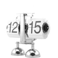 Horloge à retournement automatique rétro, calendrier mural de table, fabricants automatiques, numérique, bambou, étagère de bureau, blanc, avion, mécanique