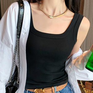 Camiseta sin mangas acanalada de algodón y LICRA ajustada con logotipo bordado en 3D, camiseta informal para deportes de Yoga, camiseta lisa para mujer - Product Image 4