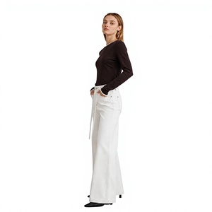 Jeans de Mezclilla Blanca Lavada de Cintura Alta y Pierna Ancha para Mujer, Estilo Vintage, Holgados, Rectos, de Algodón, Ropa Urbana, con Logotipo Personalizado - Product Image 5