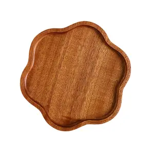 Best Tableware Acacia Wood Round Flower Plates Lightweight Snack Fruit Candy Nut & Dessert Serving Charger Plate