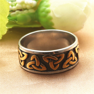 Men's Titanium Steel Viking <b>Ring</b> With Gold Accents Geometric Pattern Retro Style Fashion Jewelry Gift - Product Image 2