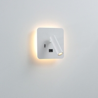 Lampe de lecture LED murale moderne carrée 4W+3W alimentée par courant alternatif pour chambre à coucher