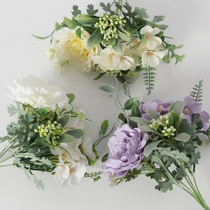 Ramo de novia de Rosa nórdica <span class=keywords><strong>con</strong></span> <span class=keywords><strong>flores</strong></span> artificiales de peoní<span class=keywords><strong>a</strong></span> de seda para decoración, <span class=keywords><strong>flores</strong></span> artificiales de boda, color rosa - Product Image 3