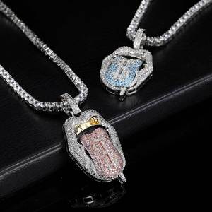 Colgante Hip Hop con diseño de boca y lengua, personalizado, chapado en oro, engaste de engaste de puntas, plata 925, moissanita, estilo 'Iced Out' para conciertos, joyería fina - Product Image 1