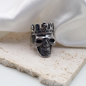 Skull Crown <b>Titanium</b> Steel <b>Ring</b> Men's Fashion Jewelry Gift Geometric Design Index Finger <b>Ring</b> European American Style - Product Image 1