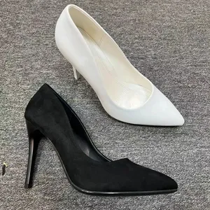 Women Black High Heeled Pointed Toe Shoes Office Lady Elegant Slip-on Thin Heel Velvet Business Base Simple Shoes
