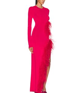 نمط شعبي أنيق بأكمام طويلة فستان سهرة بفتحة مع ريش خصر مفرغ - Product Image 2