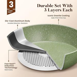 Nuovo Set di <span class=keywords><strong>Pentole</strong></span> e Padelle Geling in Granito, Utensili da Cucina alla Moda, Fornitore di Fabbrica, Verde, per Induzione, Antiaderente e Salutare - Product Image 6
