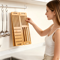 Égouttoir à vaisselle mural pliable en bambou, capacité 55 lb, gain de place, pour cuisine, à poser au-dessus de l'évier, avec plateaux de séchage et organisateur