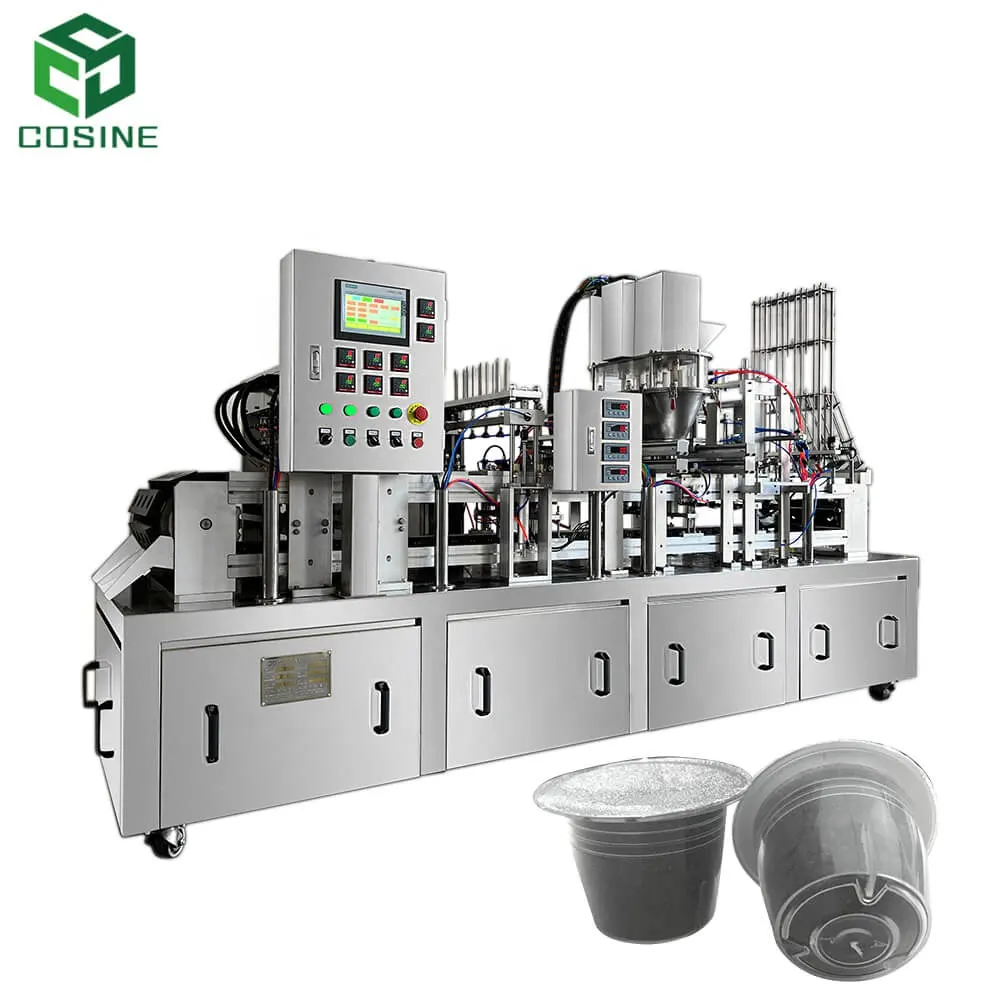 コーヒー粉末を窒素で包装するための自動ネスプレッソポッドカップコーヒーカプセル充填およびシール機3600カップ/時間