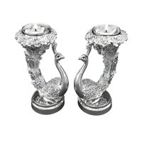 Ensemble de porte-bougies en laiton plaqué argent 999 R.K. INTERNATIONAL motif paon |   Décoration de Noël de luxe faite à la main résistante à la chaleur pour la maison