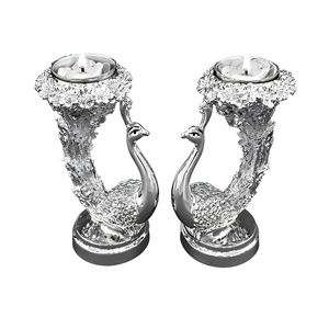 R.K.INTERNATIONAL 999 <b>Silver</b> Plated Brass Peacock Candle Holder Set | Luxury Handmade Heat Resistant Eco-Friendly Tabletop Stand - Product Image 3