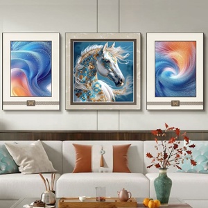 <span class=keywords><strong>Peinture</strong></span> murale 3D en relief de <span class=keywords><strong>cheval</strong></span> blanc et <span class=keywords><strong>bleu</strong></span>, texture cuir, style moderne de luxe, prête à accrocher, vente en gros d'usine - Product Image 3