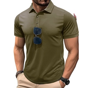Camisa Deportiva Casual para Hombre de Secado Rápido y Transpirable, Corte Regular, con Estampado, Cuello Explosivo, Manga Corta, Decoración de Botones, Tejido de Punto - Product Image 1