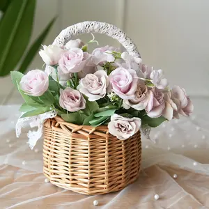 Natural Handmade Rattan Flower Basket Crafts Flower Shop Flower Arrangement Portable Gift Basket