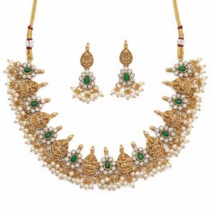High Quality Traditional South Indian Ethnic Brass Bridal <b>Set</b> Zircon Flower Design Rose <b>Gold</b> Plated Third Party Wedding - Product Image 2